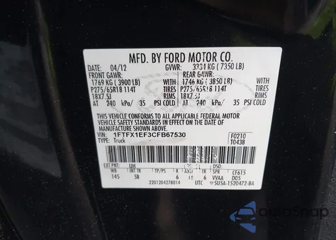 2012 Ford F-150 Fx4 from USA, damaged, VIN 1FTFX1EF3CFB67530